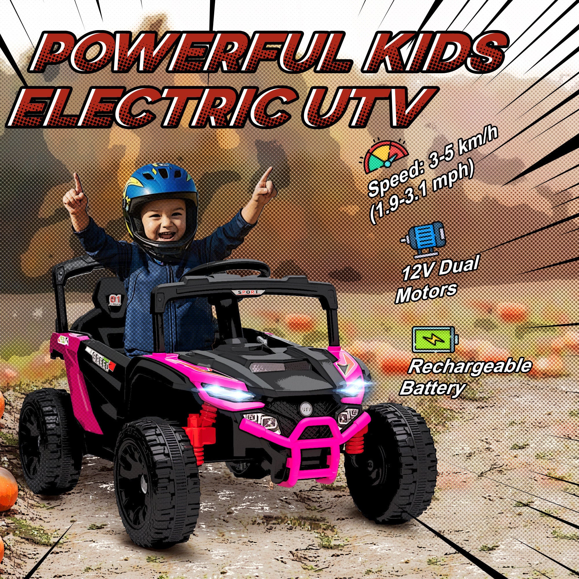 12v Kids Ride on Truck, Battery Powered Electric UTV Vehicle
