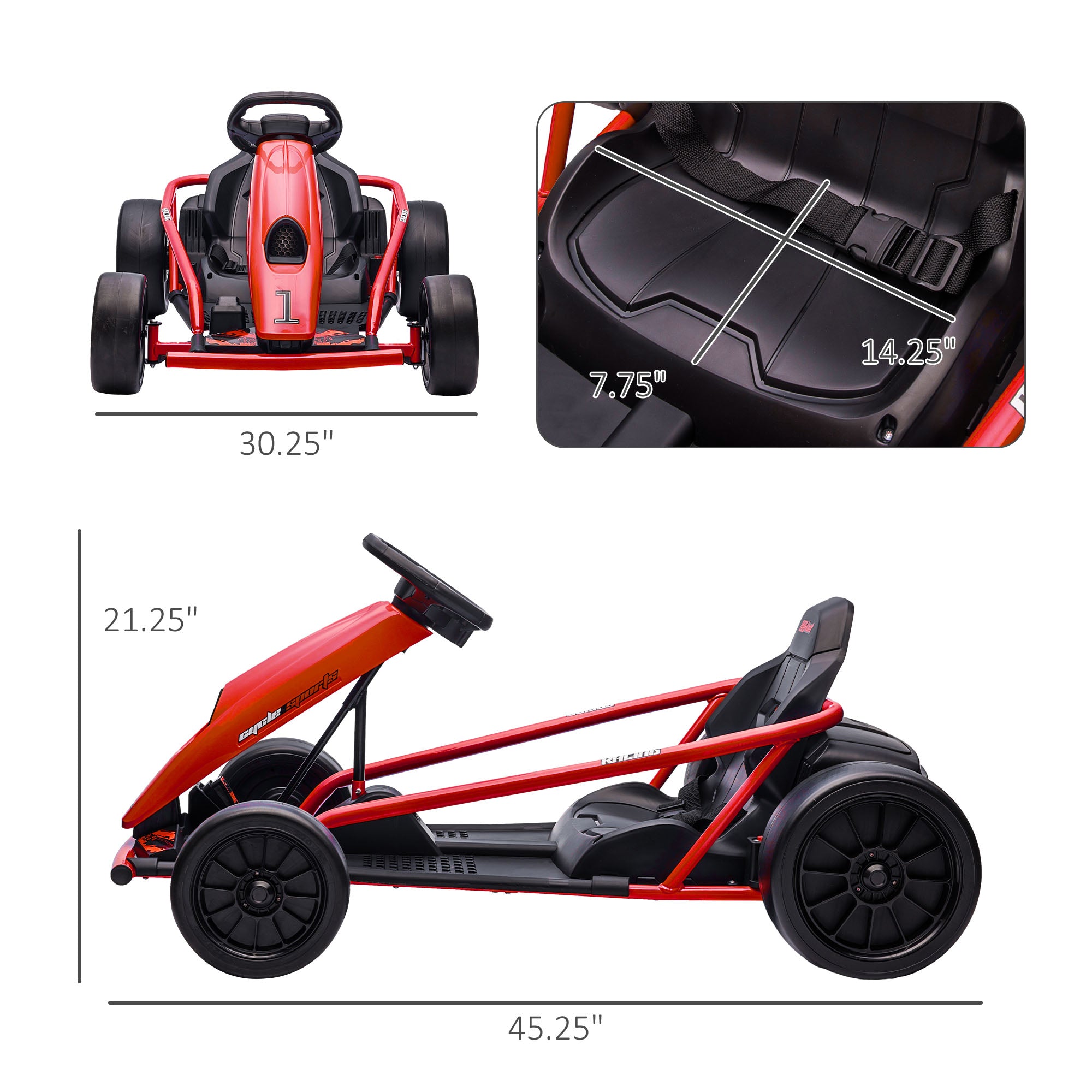 24v Electric Go Kart for Kids, Drift Ride-on Racing Go Kart