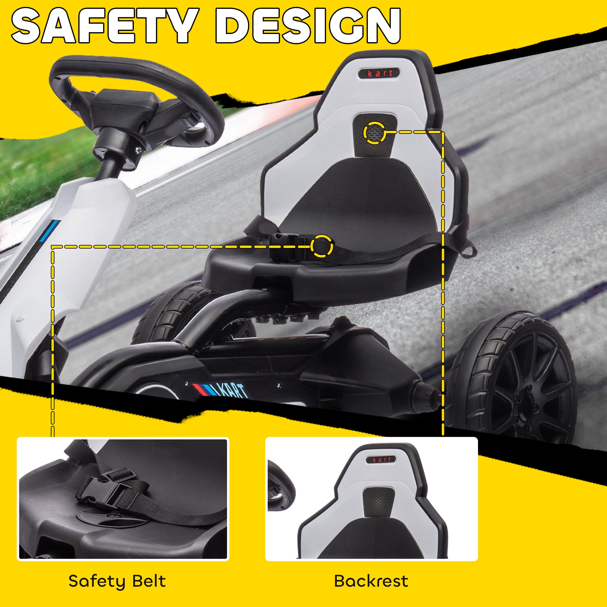 12v Electric Go Kart for Kids W/ Adjustable Speed, White